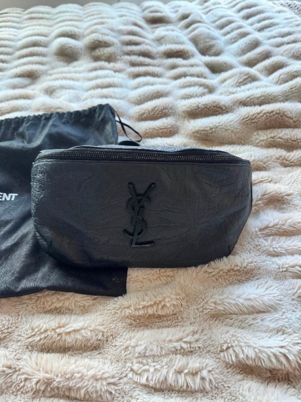YSL Calfskin Crocodile Embossed Monogram Belt Bag (Perfect Condition)